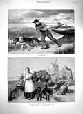 Original Old Antique Print 1879 Rural Life Holland Market Cart Windmills Canal