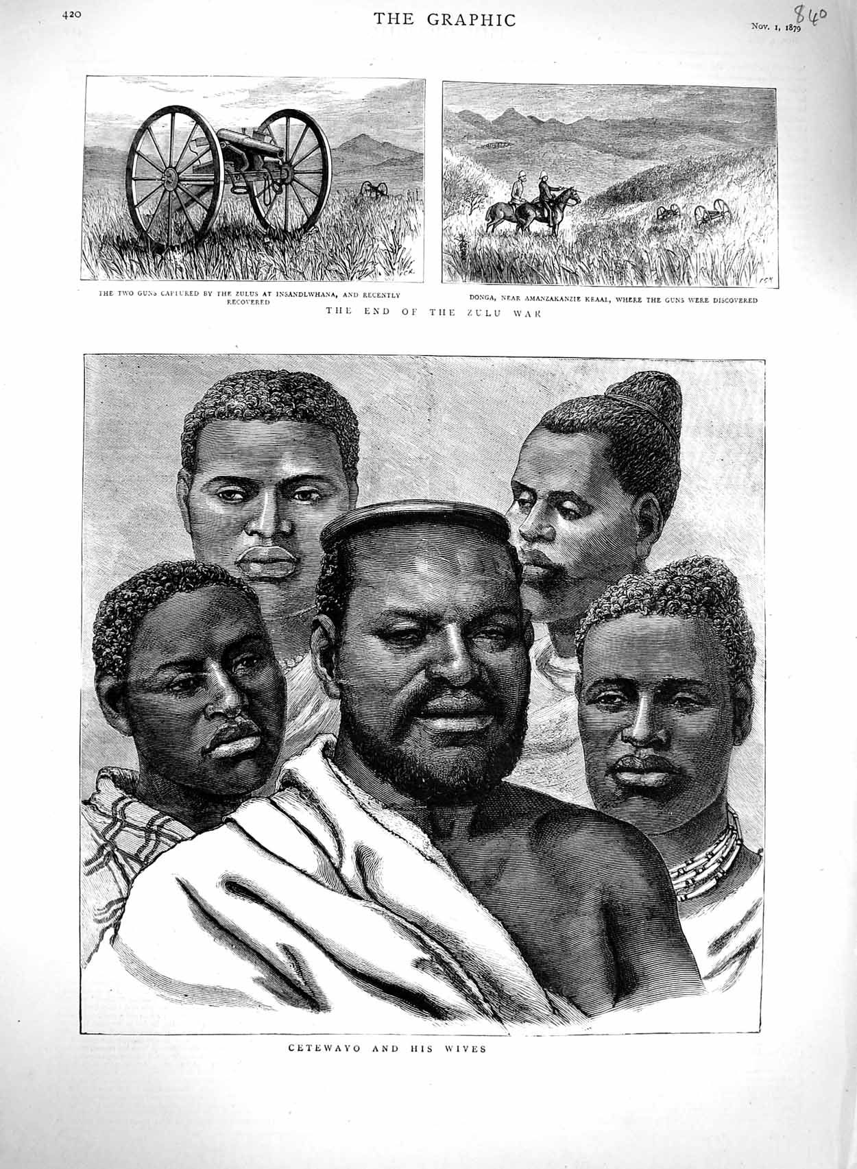 Old Antique Print 1879 Cetewayo Wives Zulu War Donga Amanzakanzie Kraal 19th
