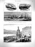 Original Old Antique Print 1879 Monument Duke Brunswick Geneva Australia Ship