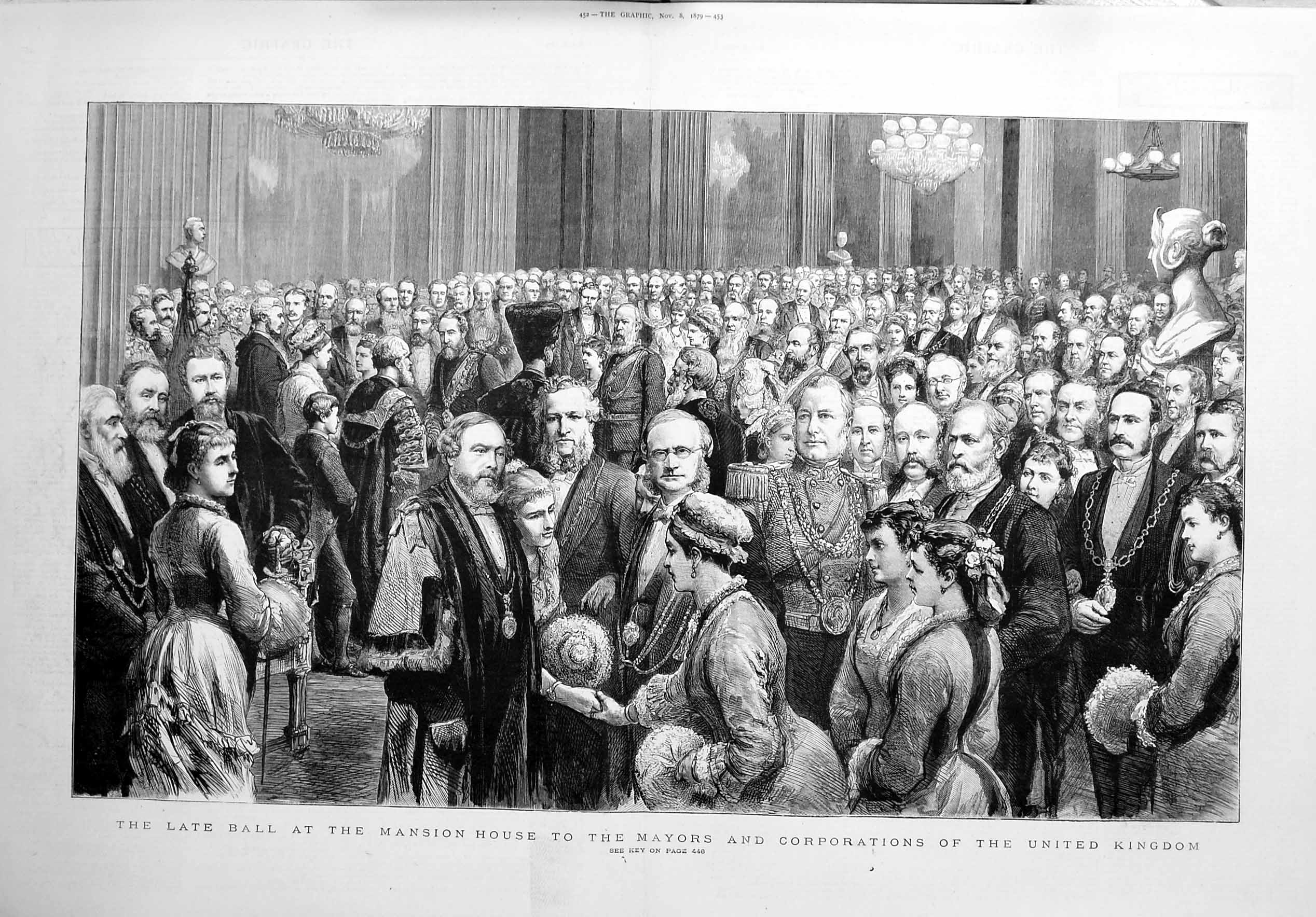 Original Old Antique Print 1879 Ball Mansion House Mayors Corporations Dance