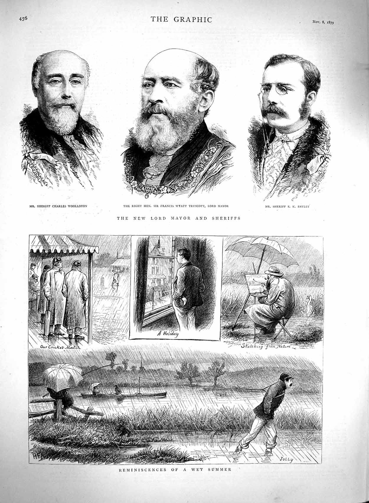 Old Antique Print 1879 Lord Mayor Sheriff Wooloton Truscott Bayley Rain 19th