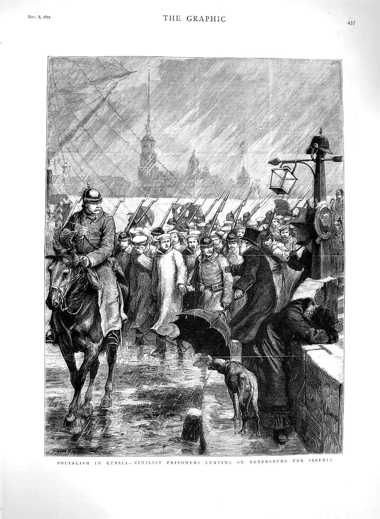Old Antique Print 1879 Socialism Russia Nihilist Prisoners Siberia Army 19th