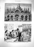 Original Old Antique Print 1879 Church St. Mark Venice Mayor Banquet Guildhall