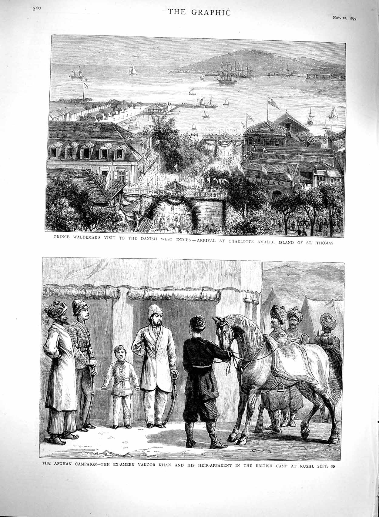 Old Antique Print 1879 Prince Waldemar Charlotte Amalia Thomas Kushi Khan 19th