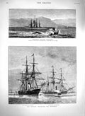 Original Old Antique Print 1879 Russian Corvettes Ships Spithead Suez Philomel