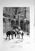 Original Old Antique Print 1879 Waller Fine Art Siers Horses Architecture 19th