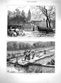 Original Old Antique Print 1879 Garden Pancras Churchyard Timber Shoot Bavaria
