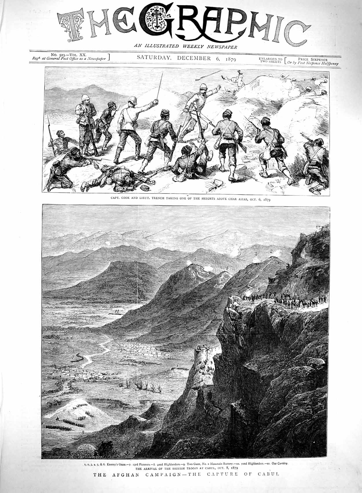 Original Old Antique Print 1879 Afghan War Cabul Cook Trench Char Asiab Siers