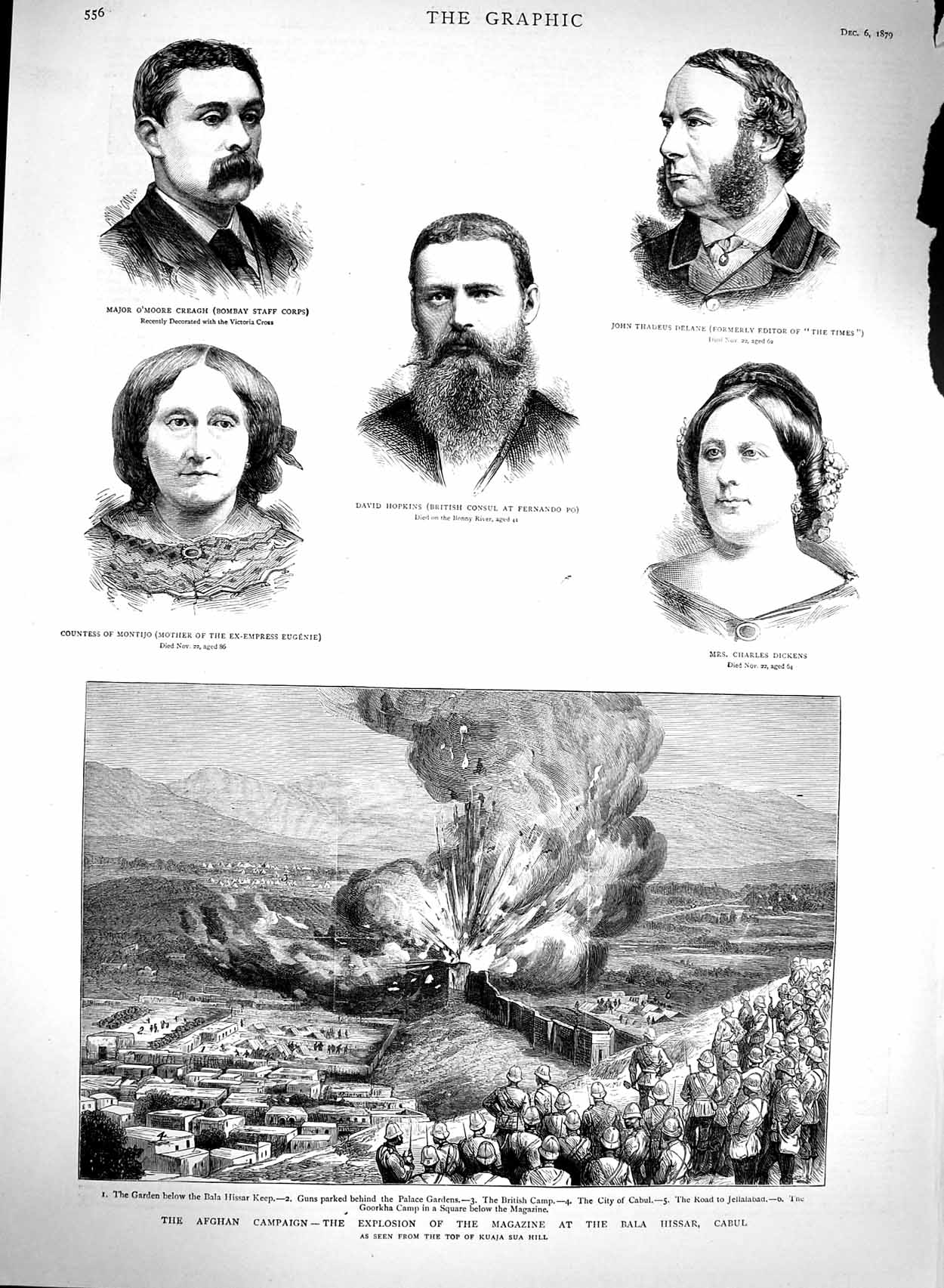Original Old Antique Print 1879 Afghan Bala Hissar Cabul Creagh Hopkins Dickens