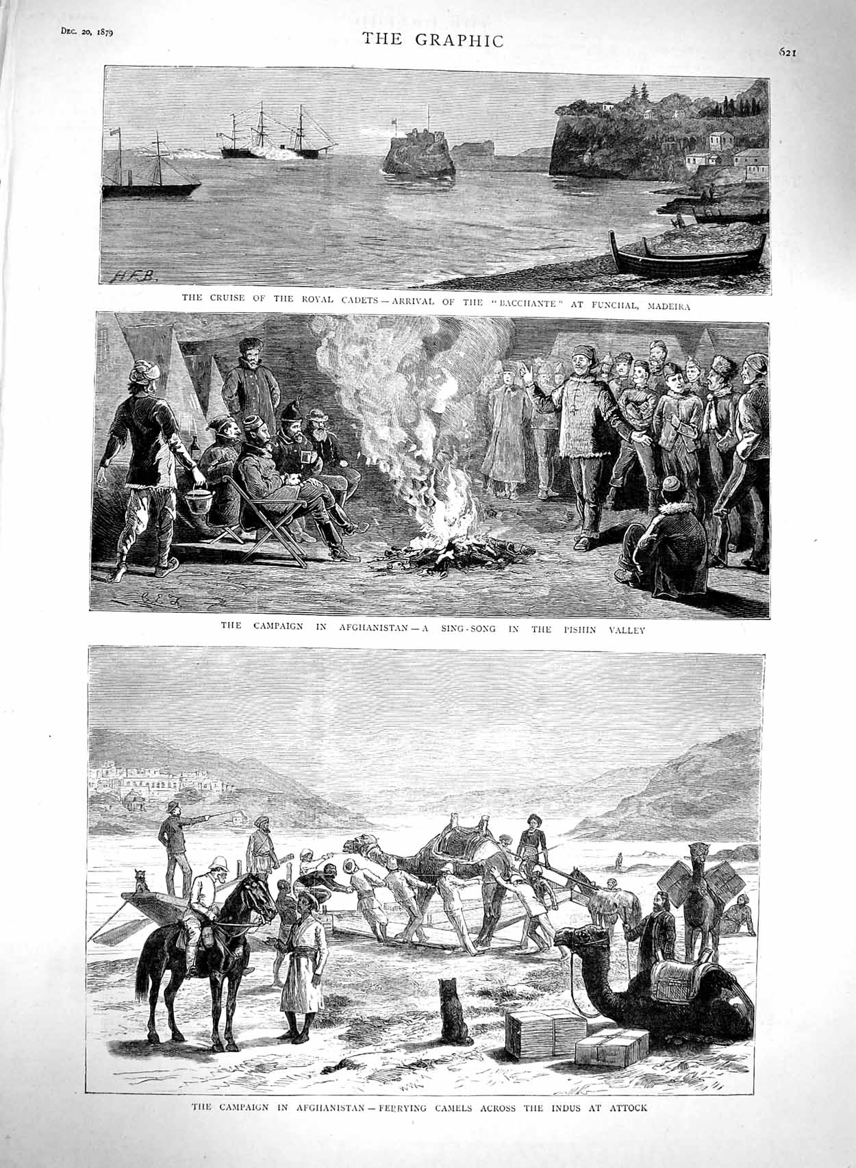 Original Old Antique Print 1879 Afghanistan Bacchante Ship Madiera Pishin Indus