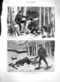 Original Old Antique Print 1879 Christmas Nova Scotia Winter Snow Hunting Men