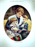 Original Old Antique Print 1879 Johnson Colour Mother Reading Children Story