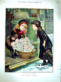 Original Old Antique Print 1879 Edwards Colour Little Children Selling Dolls