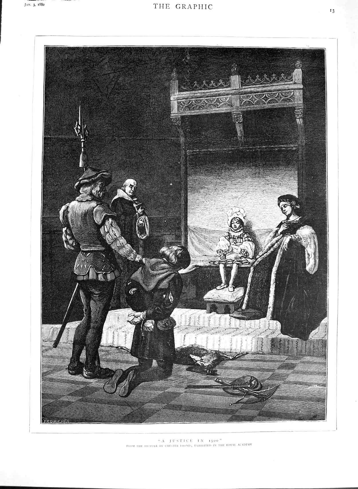 Original Old Antique Print 1880 Royal Academy Art Men Hunting Crime Deer Loomis