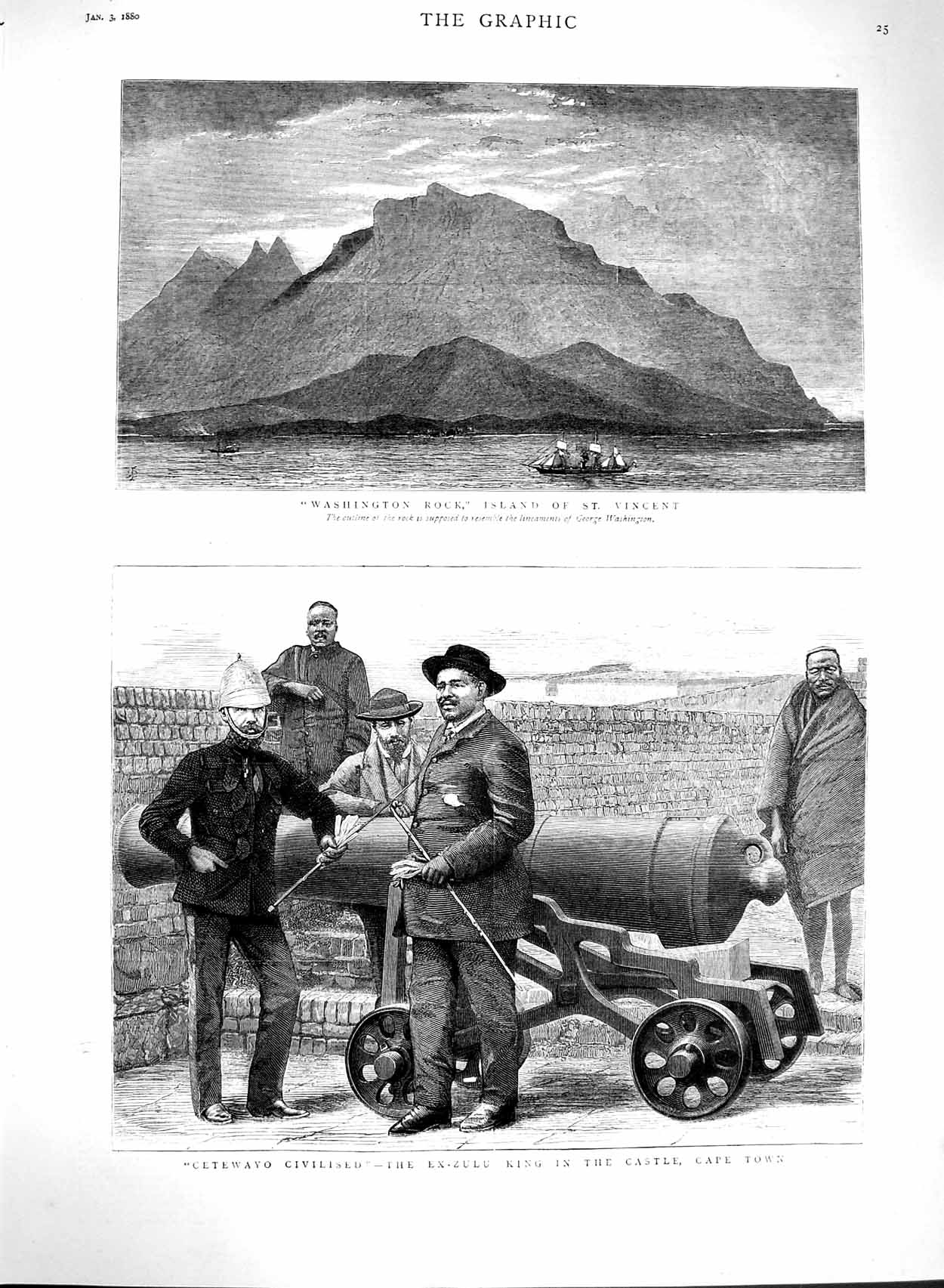 Old Antique Print 1880 Washington Rock Island Vincent Cetewayo Cape Town 19th