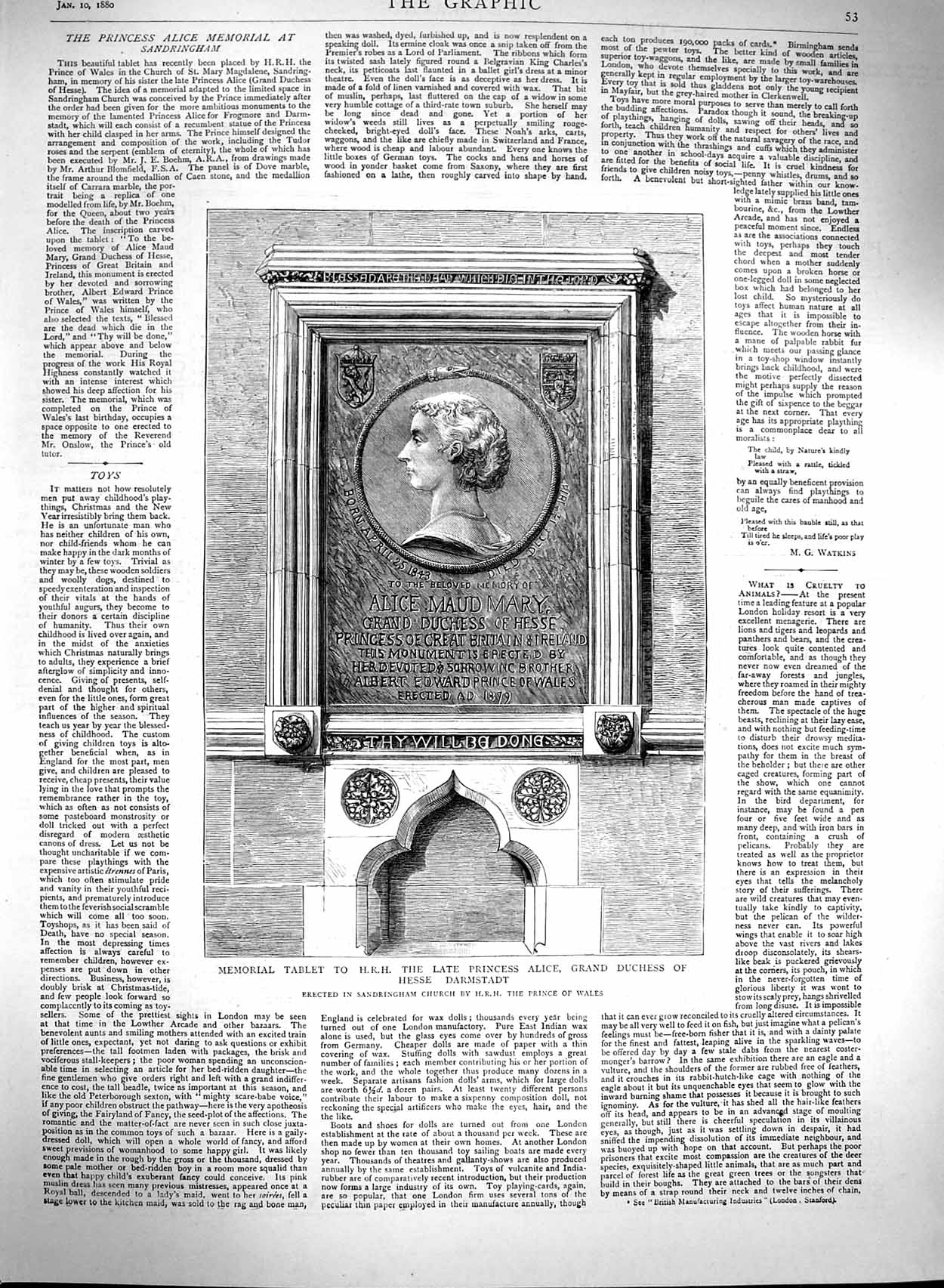 Old Antique Print 1880 Memorial Tablet Princess Alice Grand Duchess Hesse 19th