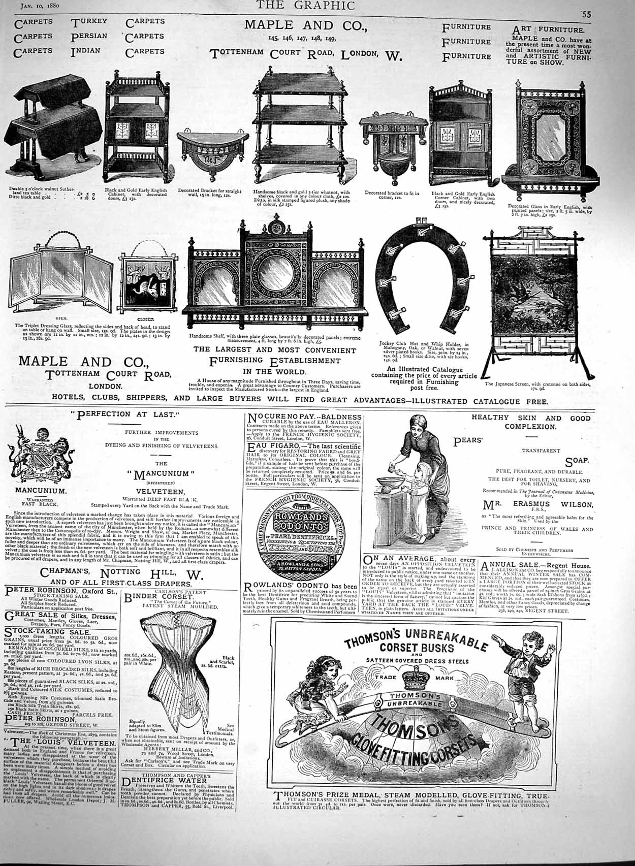 Original Old Antique Print 1880 Advertisement Maple Furniture Corset Busk 19th