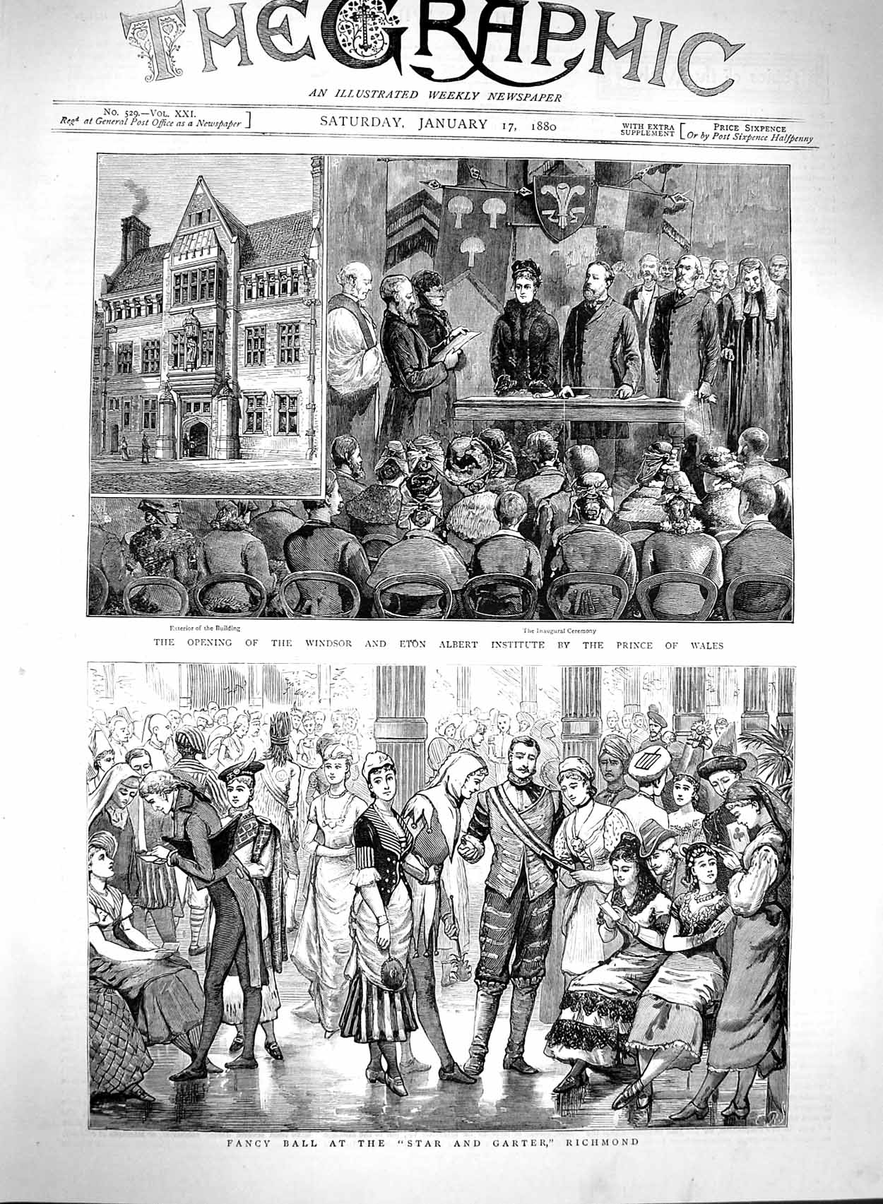 Original Old Antique Print 1880 Ball Star Garter Richmond Windsor Eton Albert
