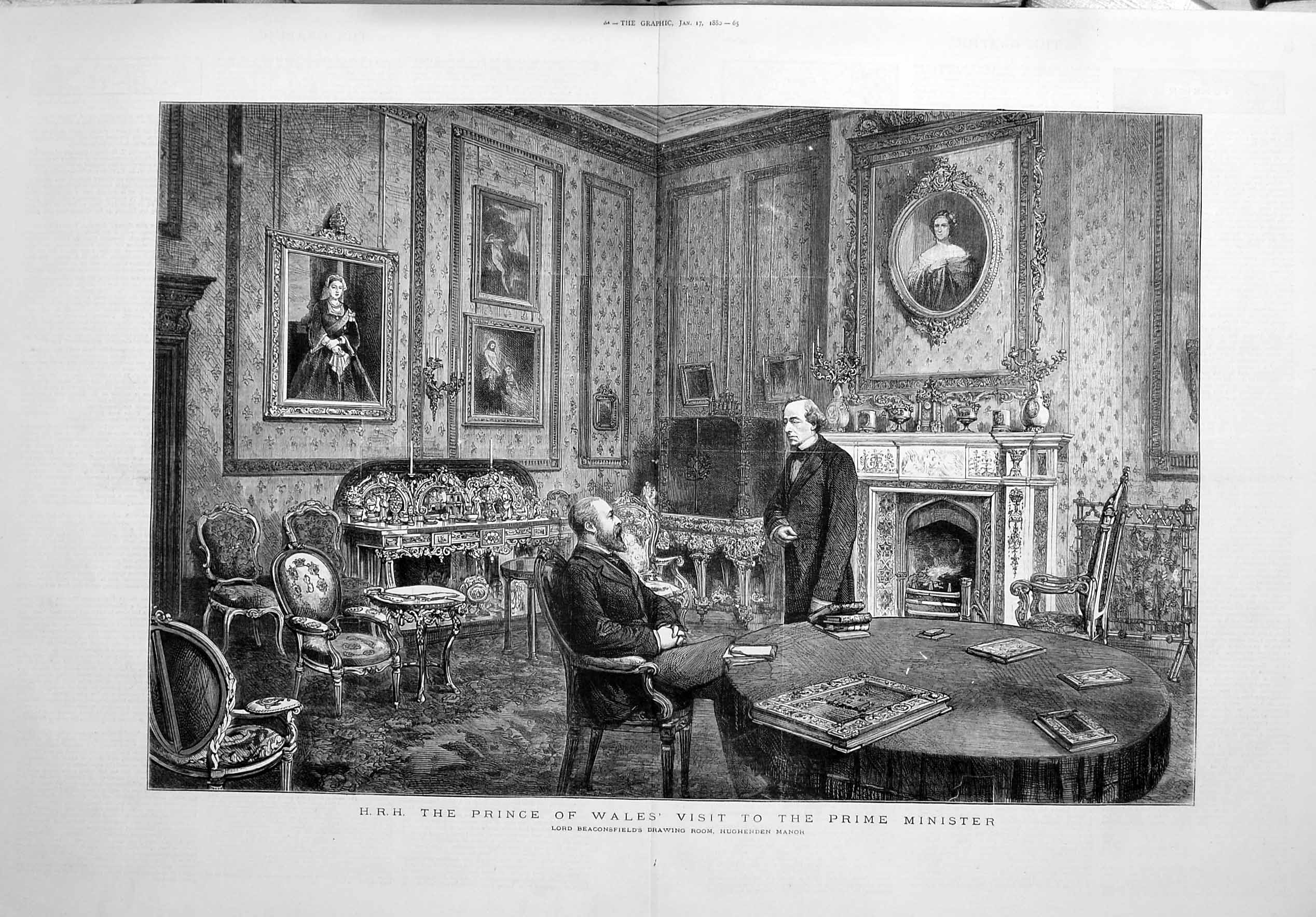 Old Antique Print 1880 Prince Wales Minister Lord Beaconsfield Hughenden 0 19th