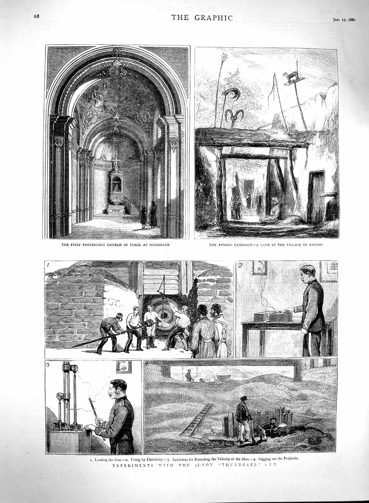 Old Antique Print 1880 Church Tyrol Innsbruck Afghan Khushi Thunderer Gun 19th