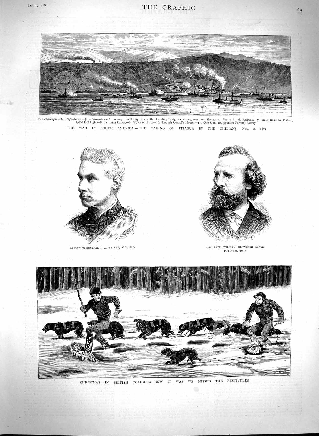 Original Old Antique Print 1880 British Columbia Tytler Dixon War America 19th