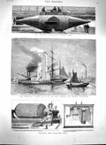 Old Antique Print 1880 Edison Electric Garrett Submarine Grain Elevator 19th