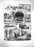 Original Old Antique Print 1880 Hot Lakes New Zealand Camping Boats Rot 19th