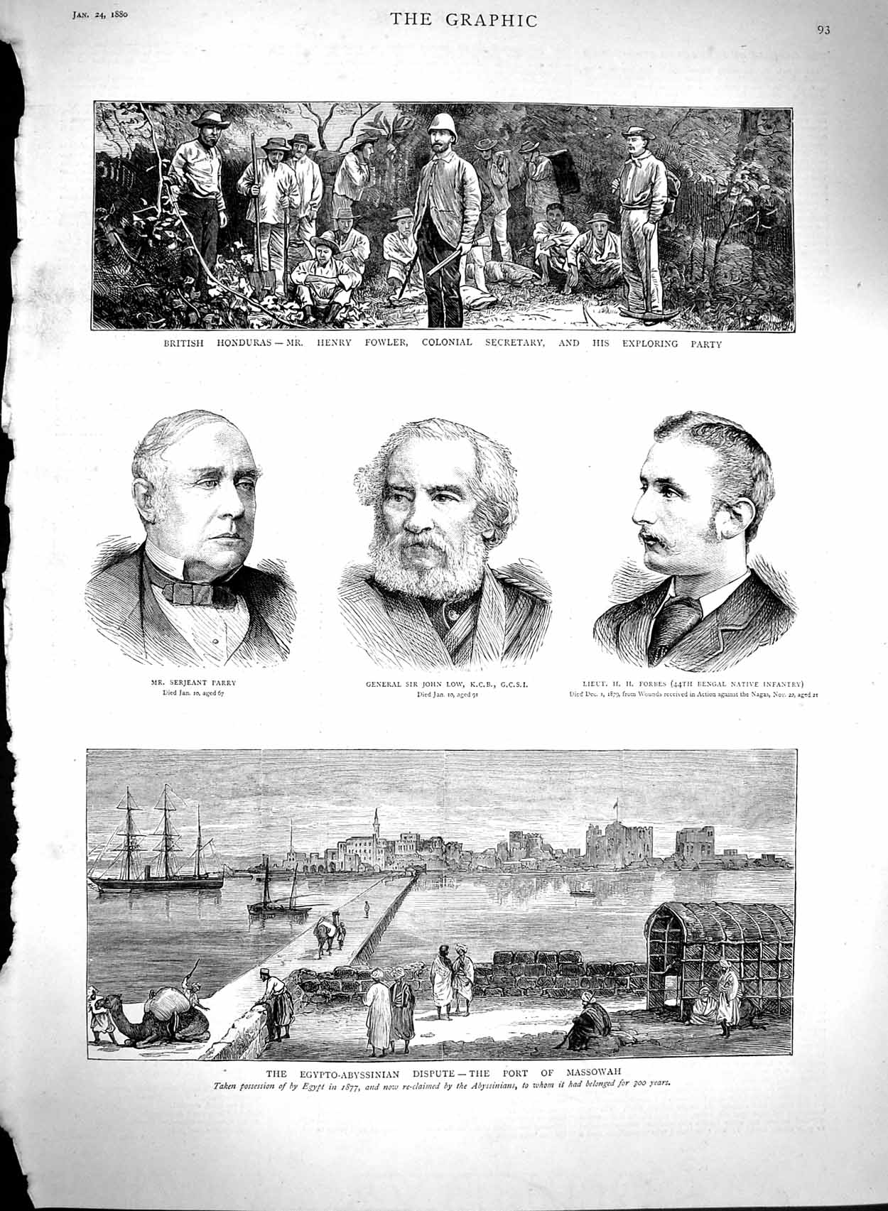 Original Old Antique Print 1880 Port Massowah Parry Low Forbes Henry Fowler War