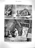 Old Antique Print 1880 Distress Ireland Pawnbroker Cabin Clifden Family 19th