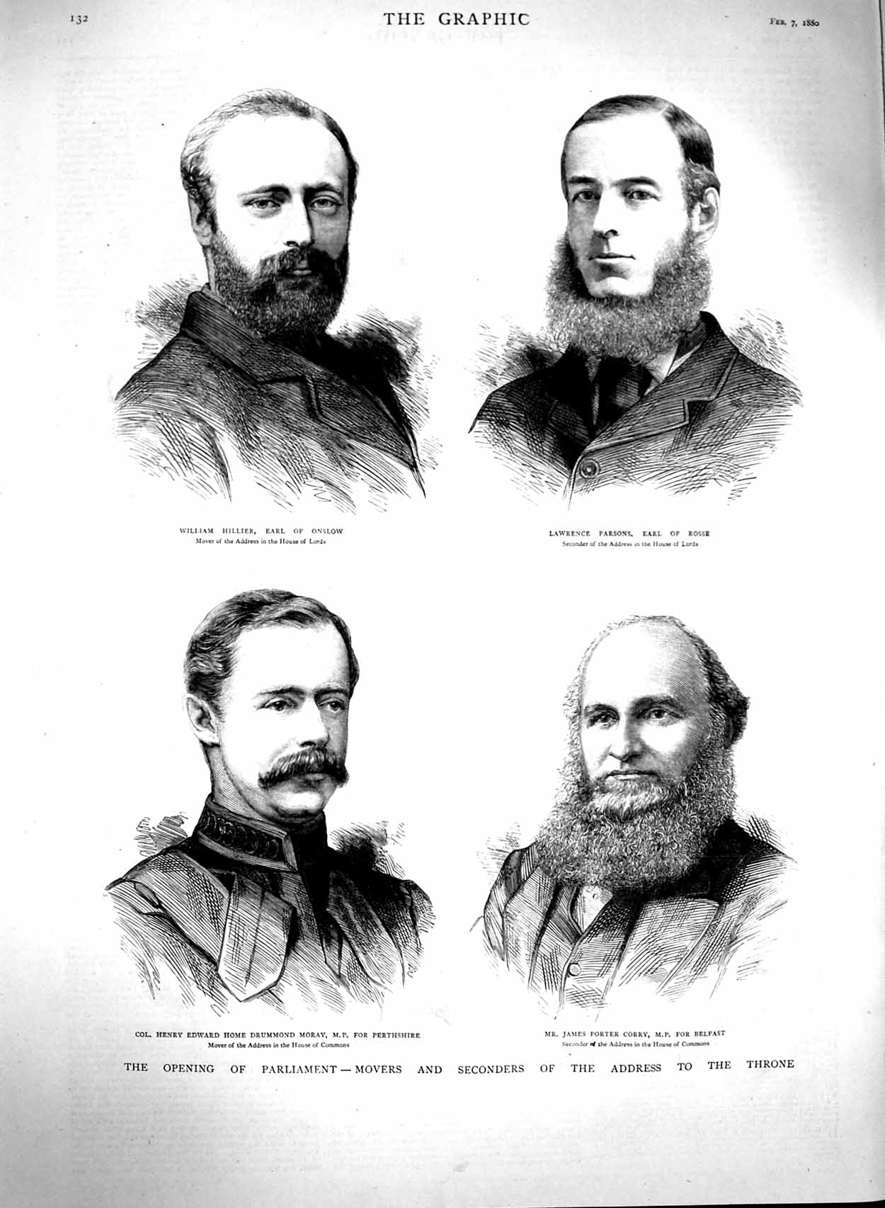 Old Antique Print 1880 Parliament Earl Onslow Rosse Belfast Corry Moray 19th
