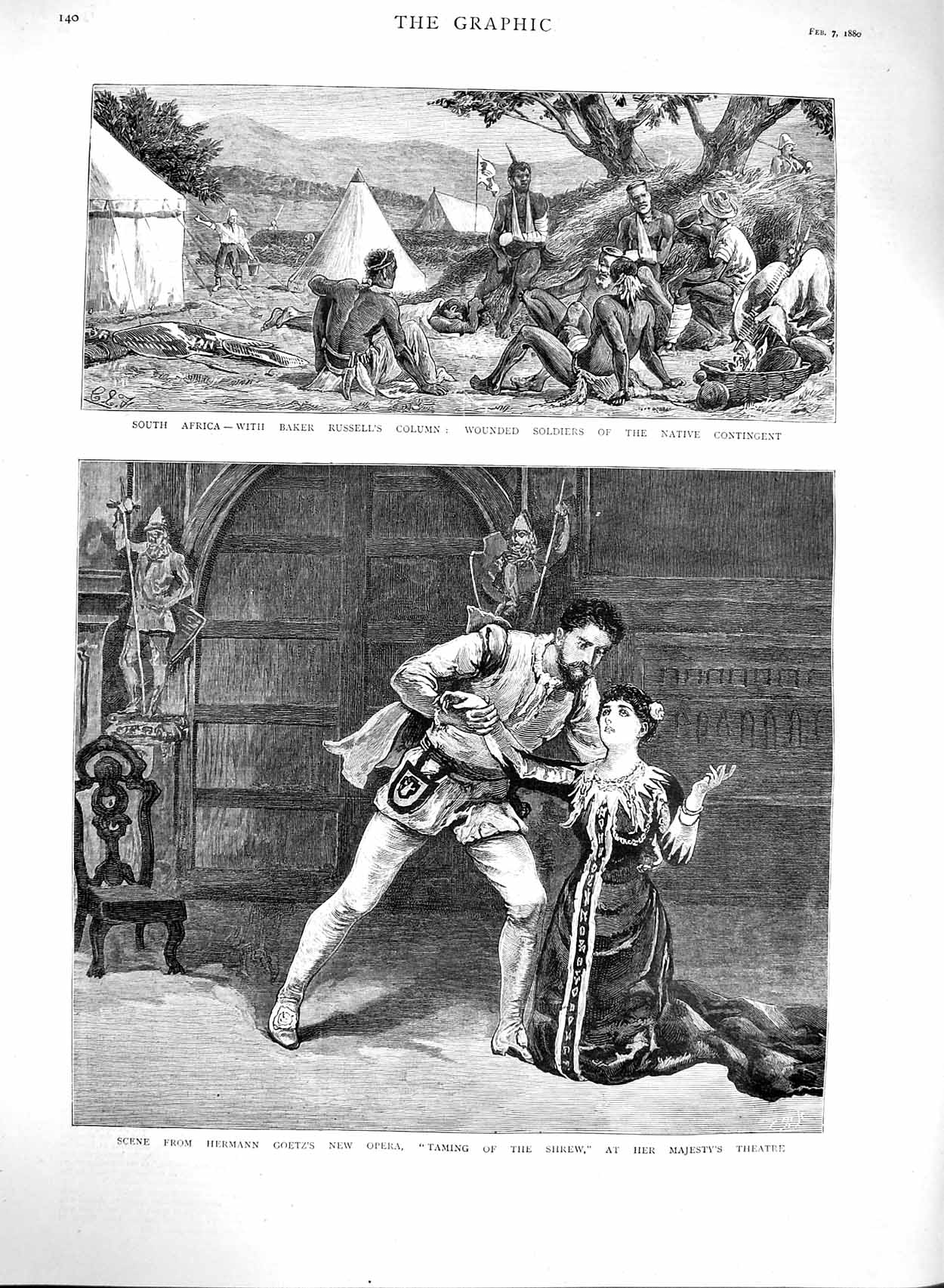 Original Old Antique Print 1880 Africa Baker Russell Goetz Taming Shrew Theatre