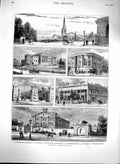 Original Old Antique Print 1880 Sydney Australia Church Museum Library Petty'S