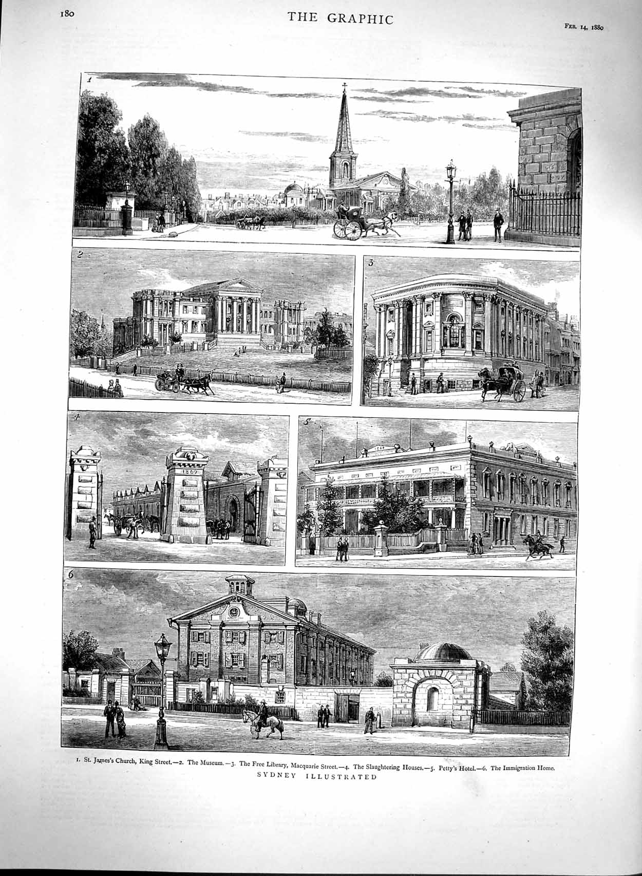 Original Old Antique Print 1880 Sydney Australia Church Museum Library Petty'S
