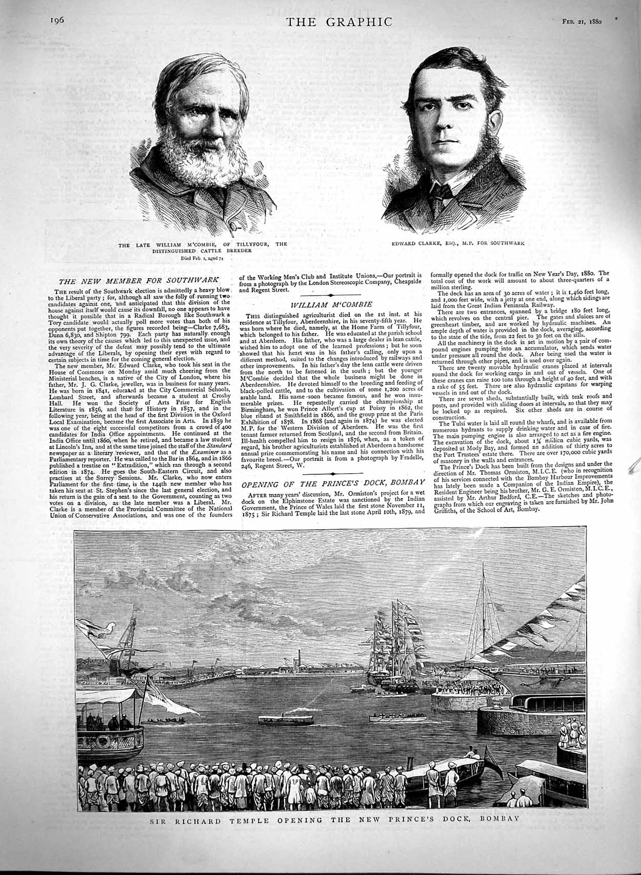 Original Old Antique Print 1880 Richard Temple Prince'S Dock Bombay Tillyfour