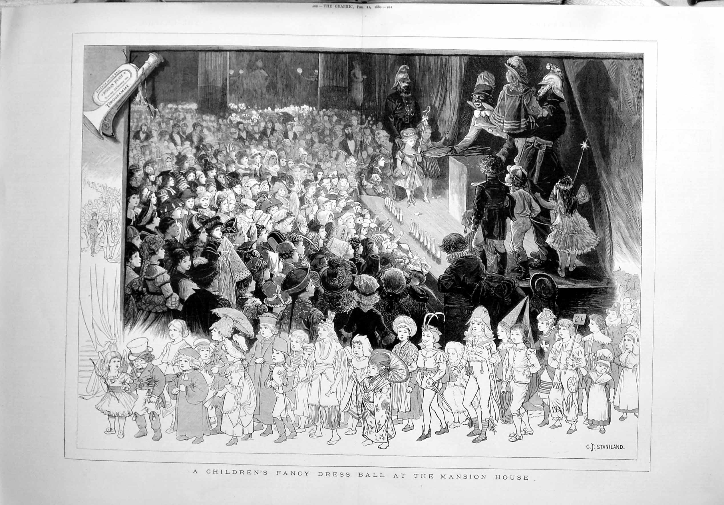 Old Antique Print 1880 Children Fancy Dress Ball Mansion House Costumes 19th