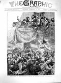 Original Old Antique Print 1880 Antwerp Carnival Women Throwing Balcony People