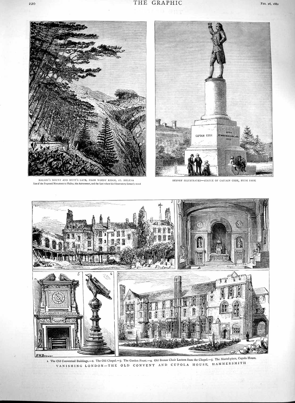Original Old Antique Print 1880 Halley'S Mount Helena Captain Cook Hammersmith