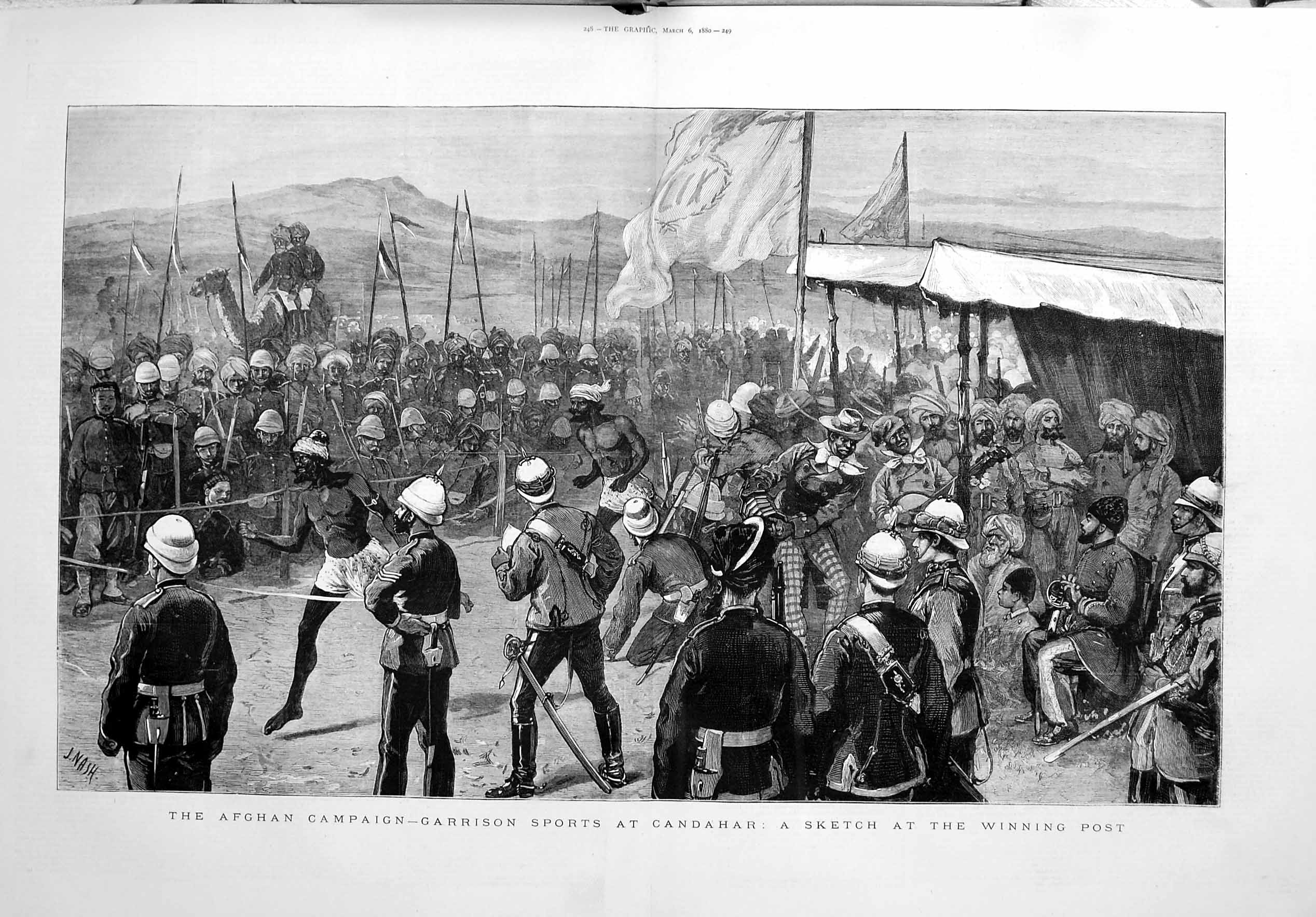 Original Old Antique Print 1880 Afghan Campaign Garrison Sport Candahar Siers