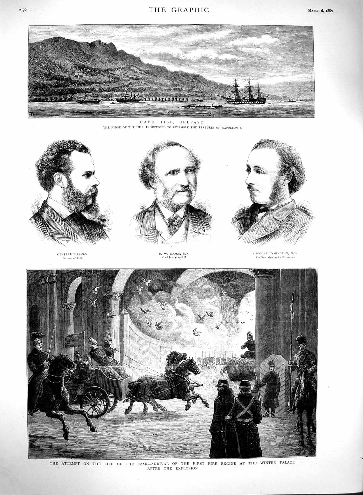 Old Antique Print 1880 Czar Winter Palace Cave Hill Belfast Pierola Cooke 19th