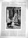 Old Antique Print 1880 Little Girl Farm Pig Animal Gate Horace Cauty Art 19th