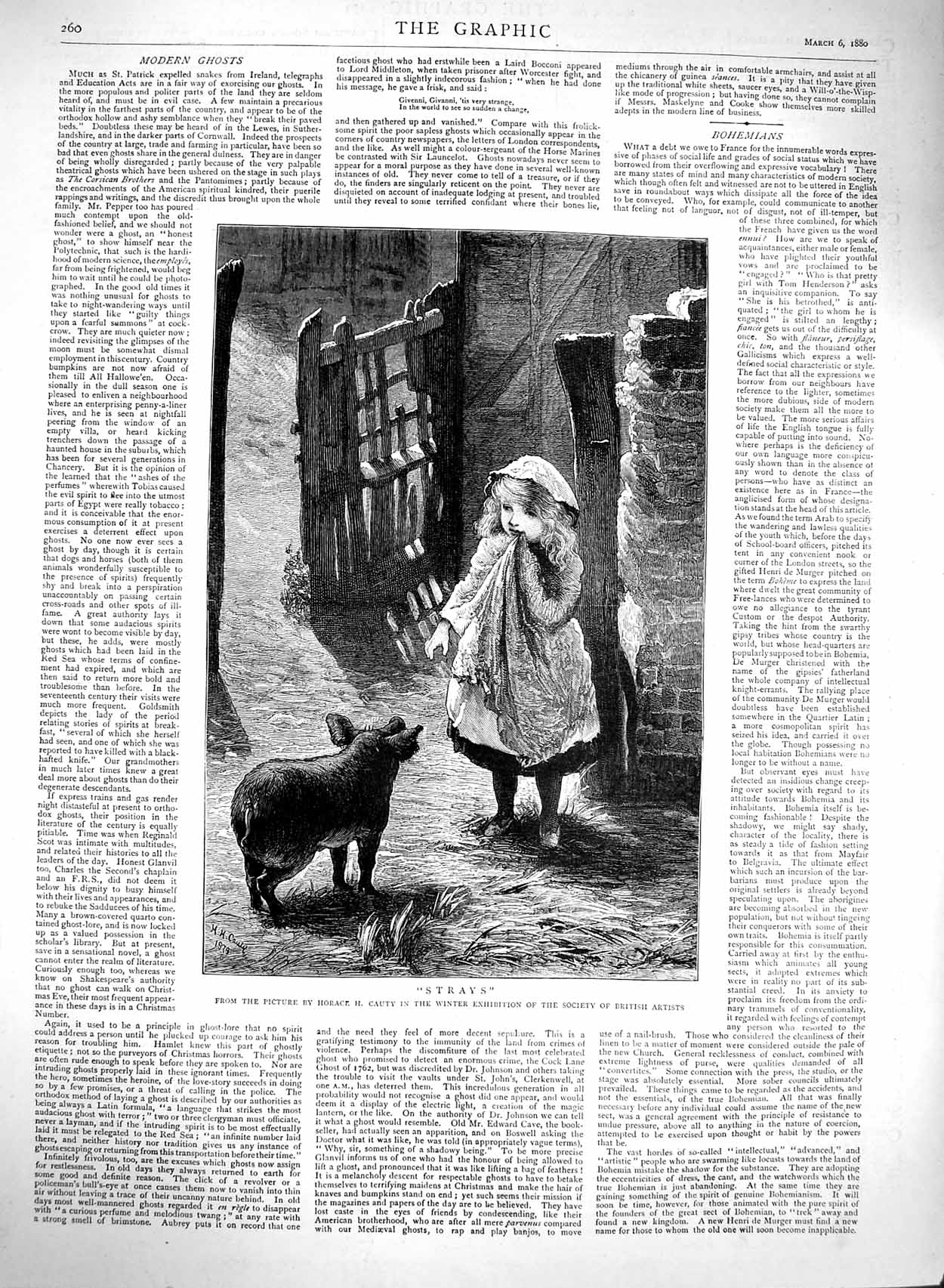 Old Antique Print 1880 Little Girl Farm Pig Animal Gate Horace Cauty Art 19th