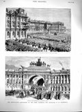 Original Old Antique Print 1880 National Anthem Winter Palace Czar Czarewitch