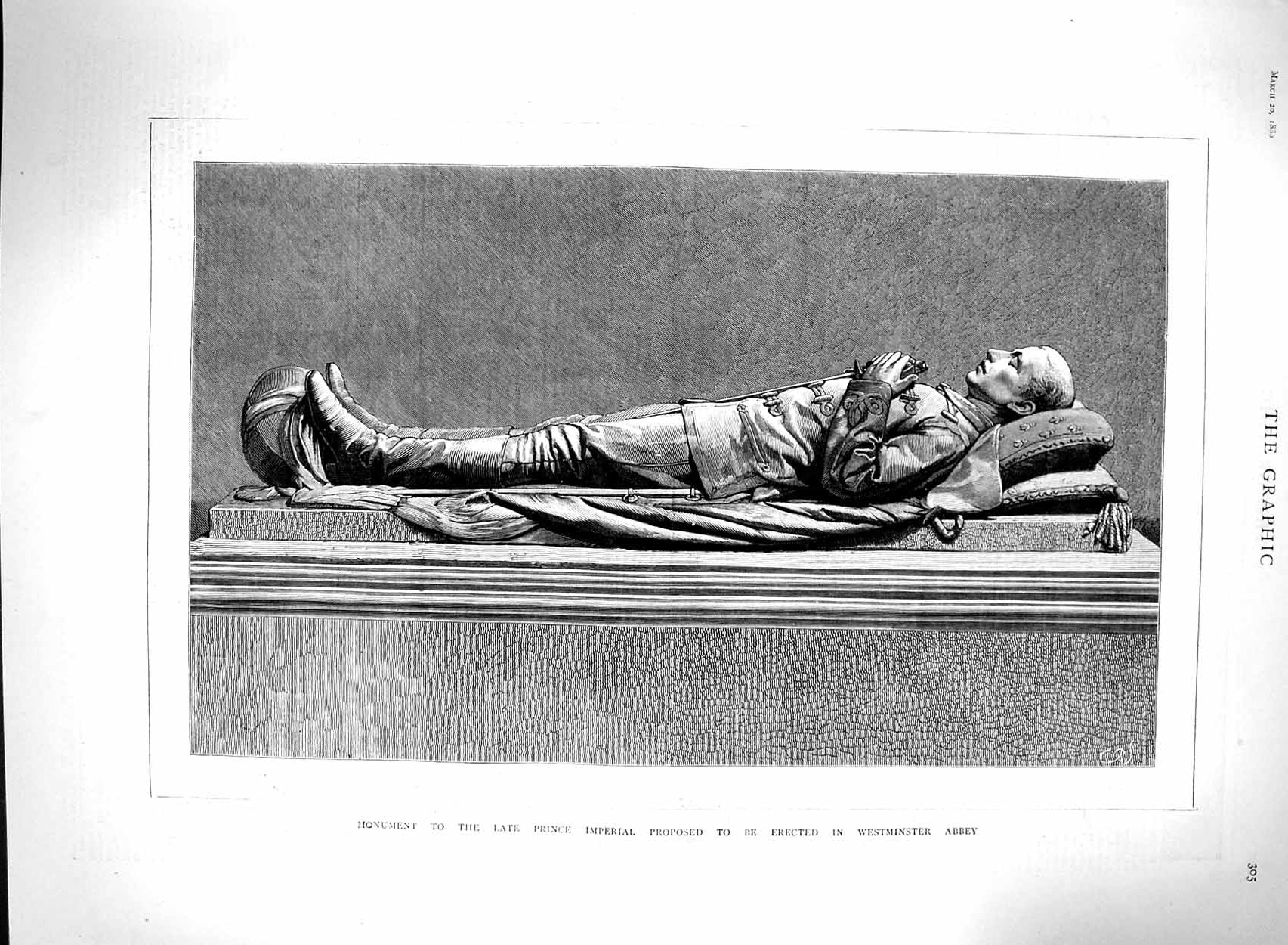 Old Antique Print 1880 Monument Prince Imperial Westminster Abbey London 19th