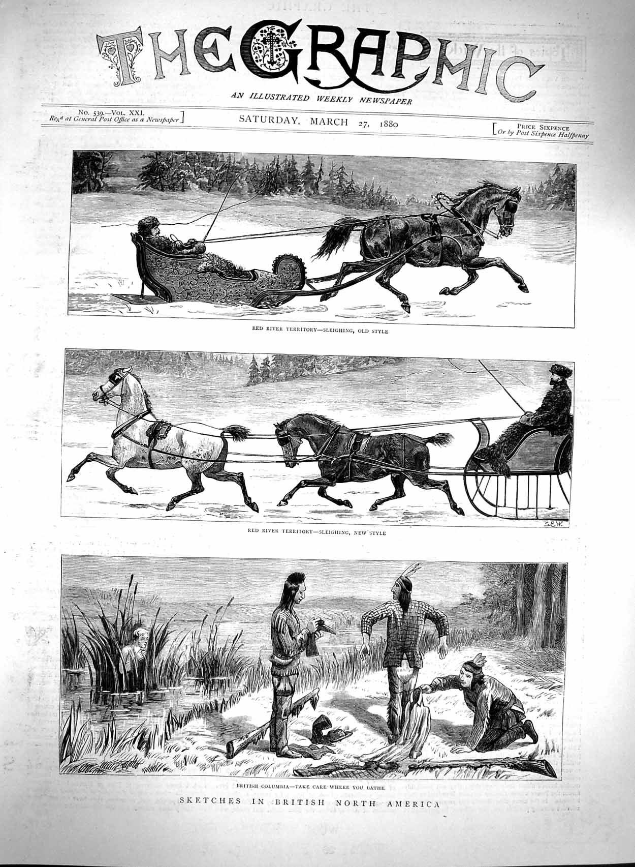 Old Antique Print 1880 British North America Red River Indians Columbia 19th