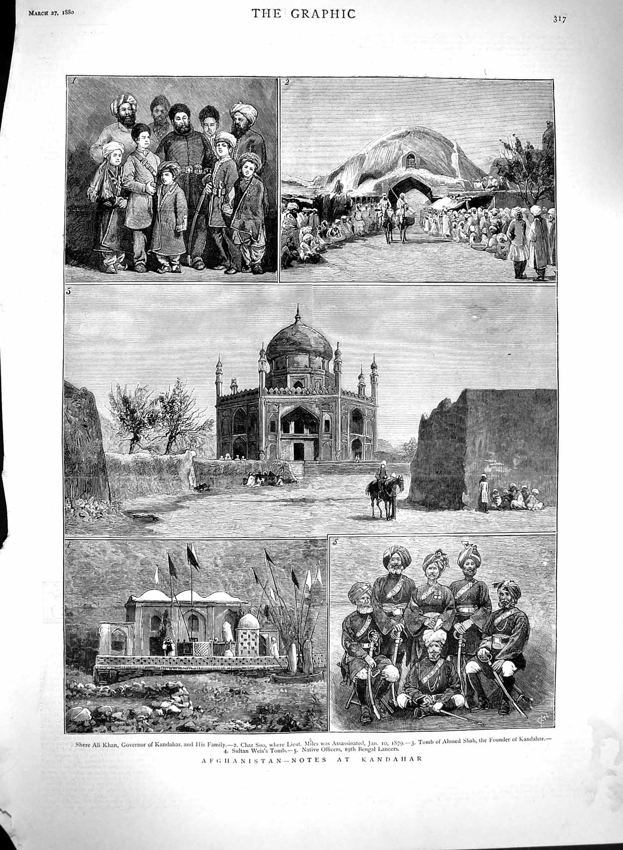 Original Old Antique Print 1880 Afghanistan Kandahar Shere Khan Char S Victorian