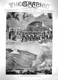 Original Old Antique Print 1880 Volunteer Review Brighton War Siers Marching