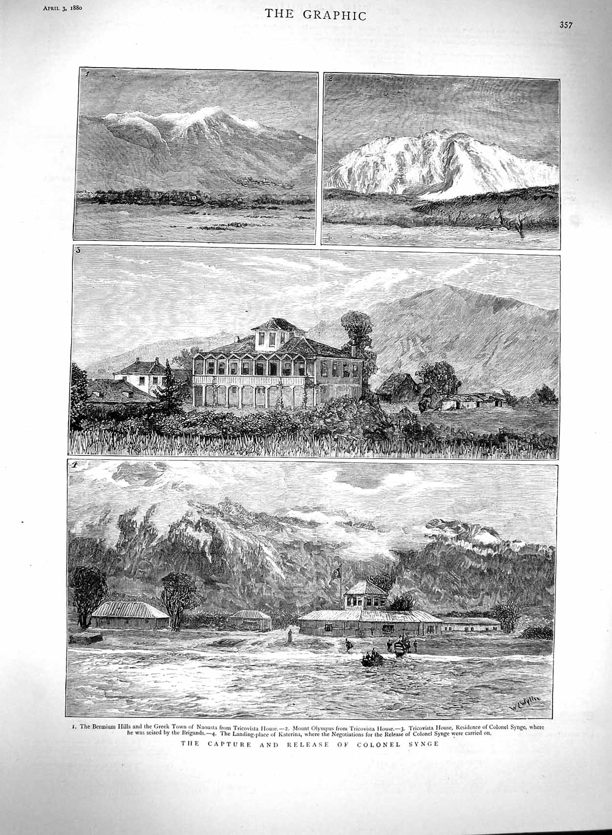 Original Old Antique Print 1880 Capture Colonel Synge Naousta Tricovista House