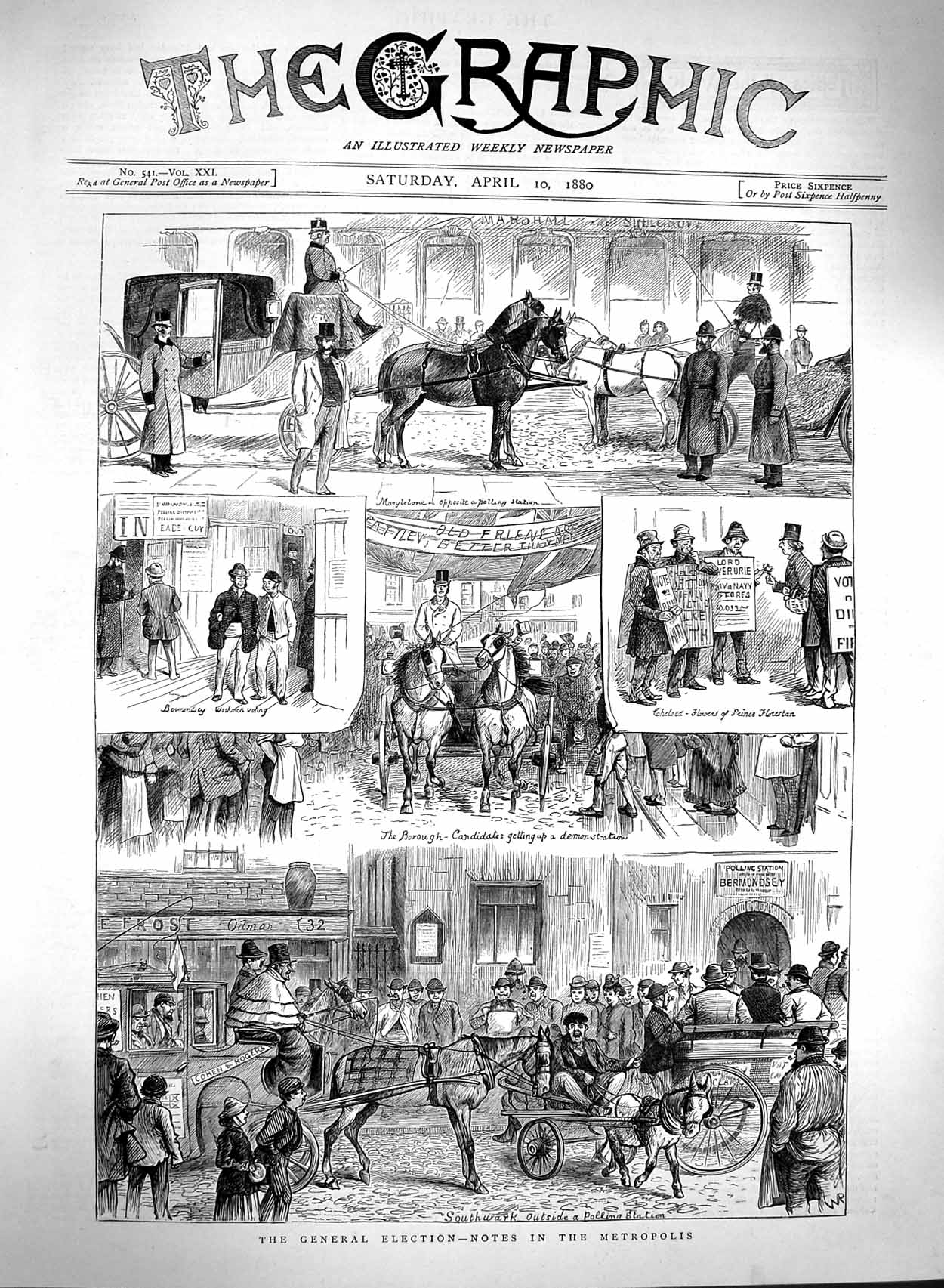 Original Old Antique Print 1880 General Election Metropolis Voting Men London