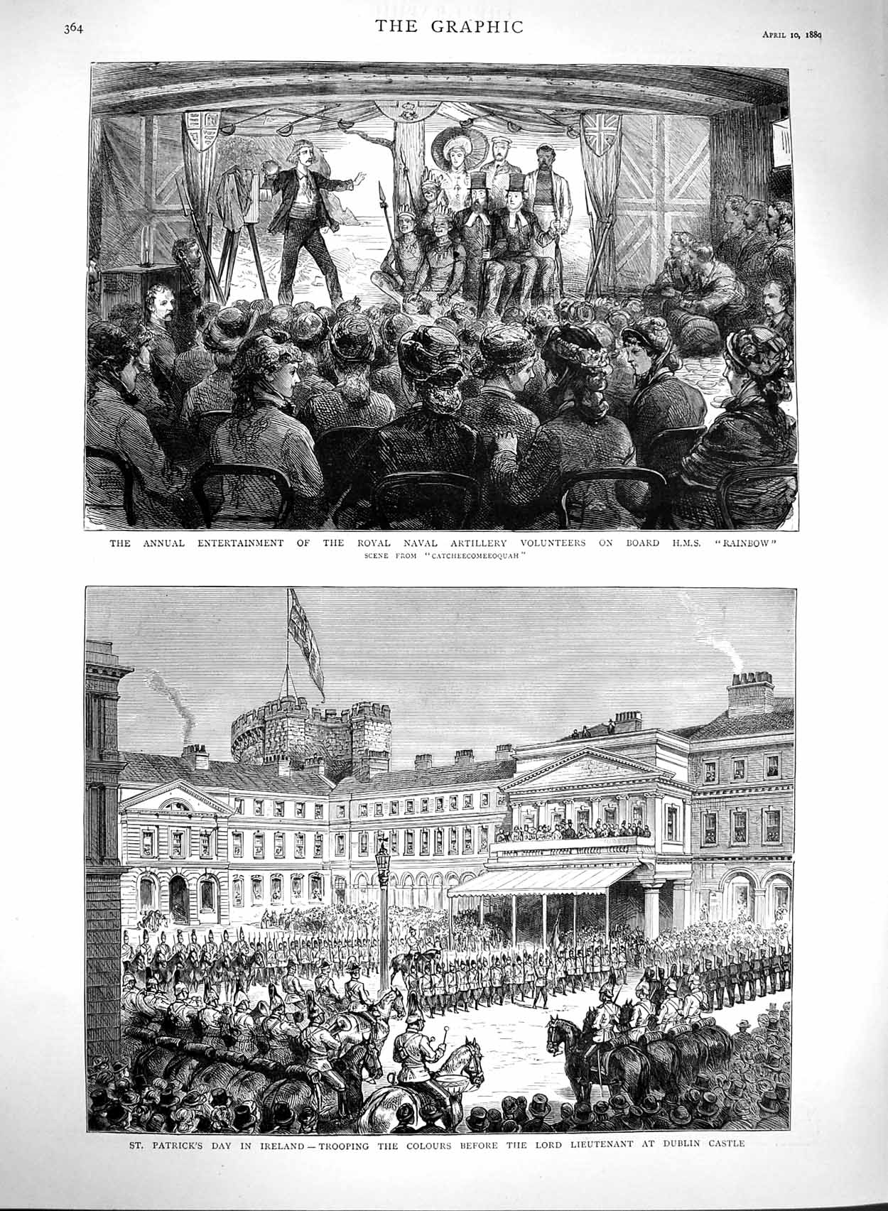Old Antique Print 1880 Ship Rainbow Naval Artillery Ireland Dublin Castle 19th