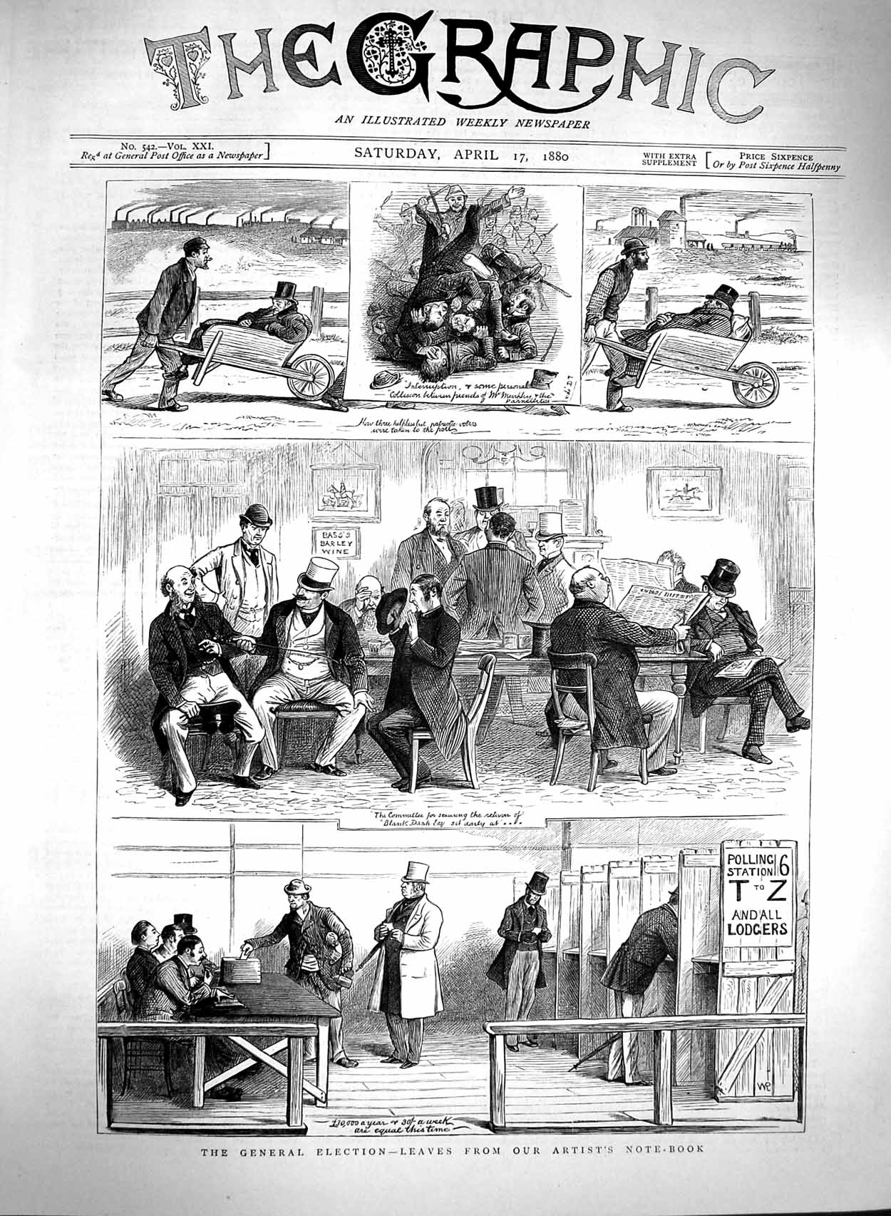 Original Old Antique Print 1880 General Election Men Polling Station Voting